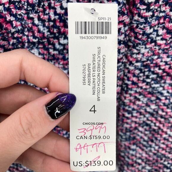 Chico's Cardigan Sweater Structured Notch Collar Women's 4 Raspberry Knit‎ Heavy - Picture 5 of 14